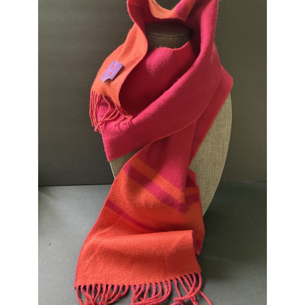 Phenix Wool Cashmere Scarf Shawl Wrap Pink Red Fringe Preppy Academia Classic
